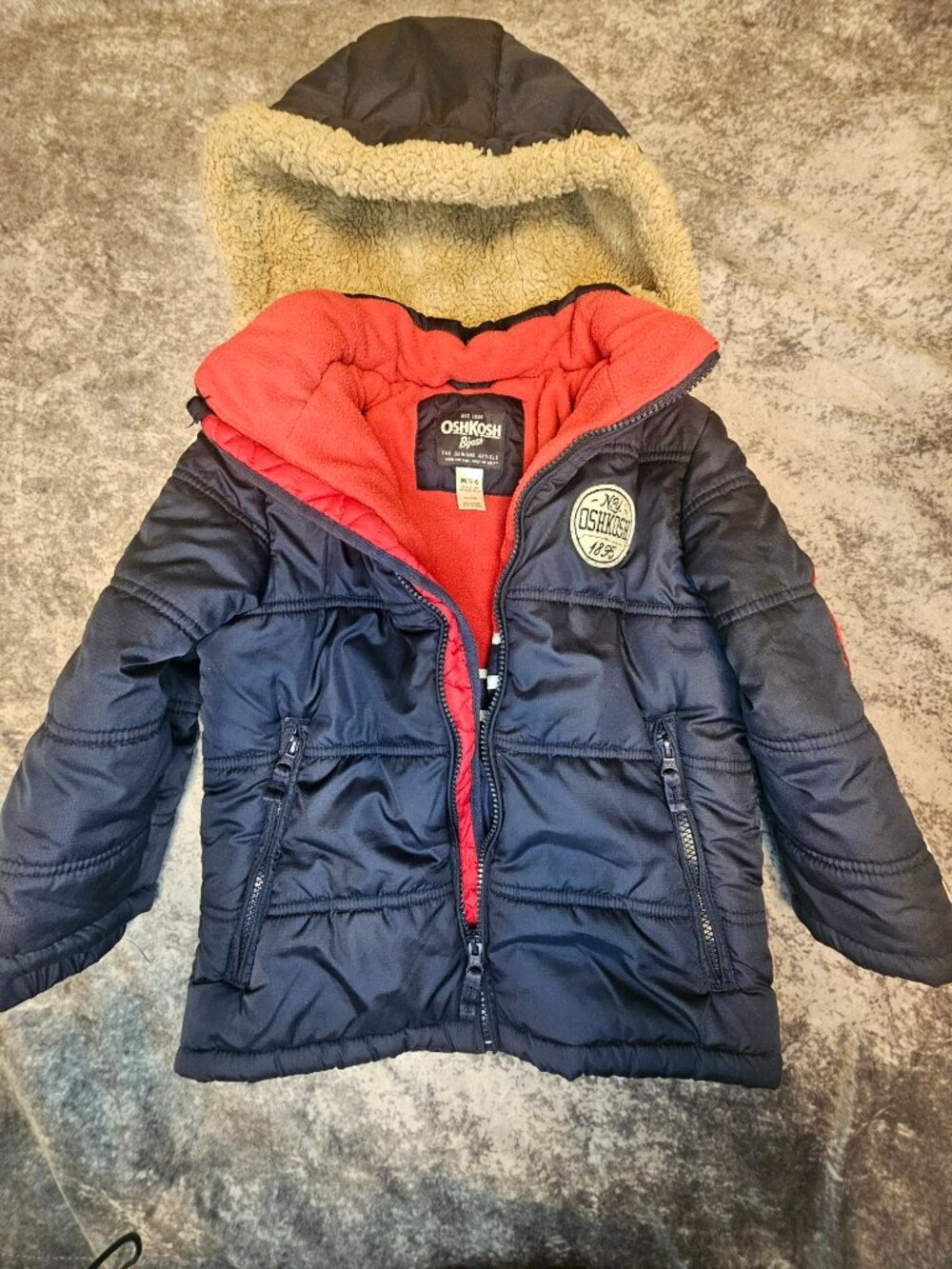 OshKosh Navy Blue & Red Fleece-Lined Winter Puffer Jacket